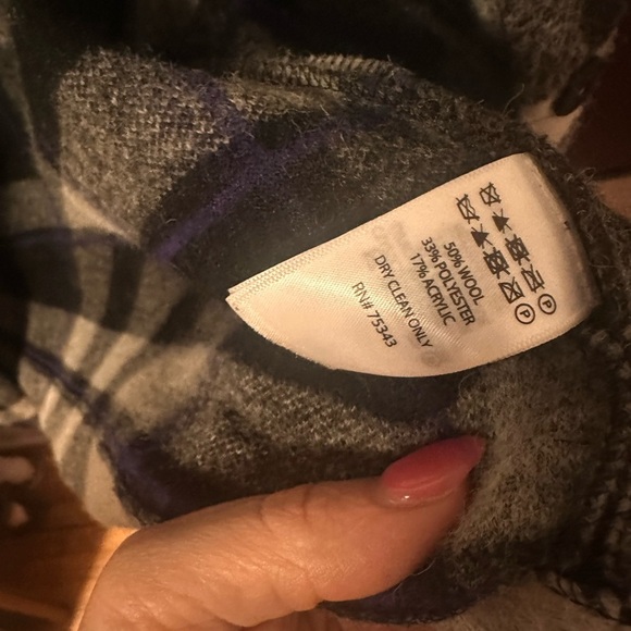 Max Studio Wool Blend Plaid Coat Women’s L – Black White Gray Purple, Unlined - Picture 4 of 4